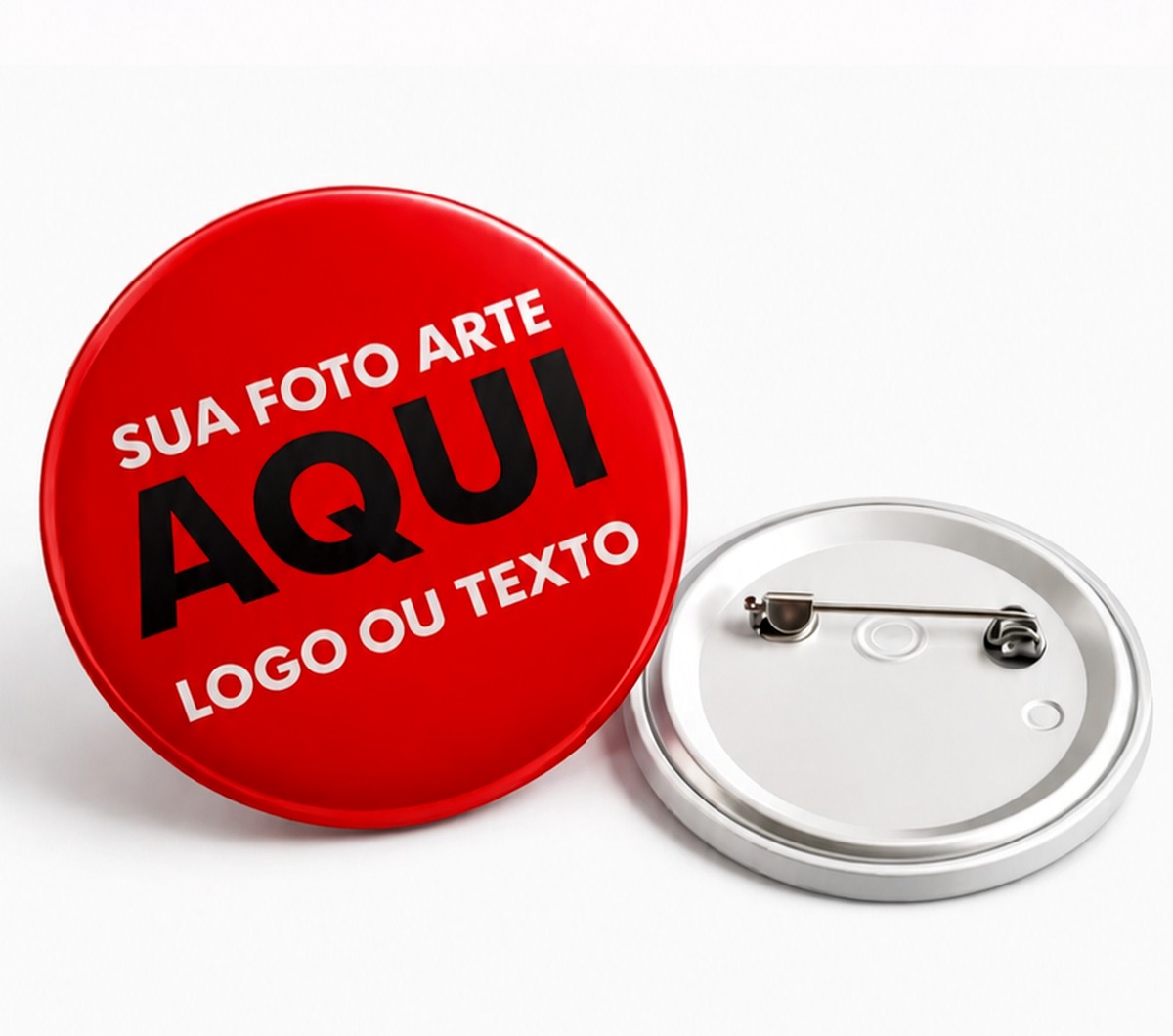 Badge personnalisé rouge avec texte Sua foto arte aqui